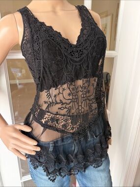 Sacred Threads Black Lace Crochet Camisole